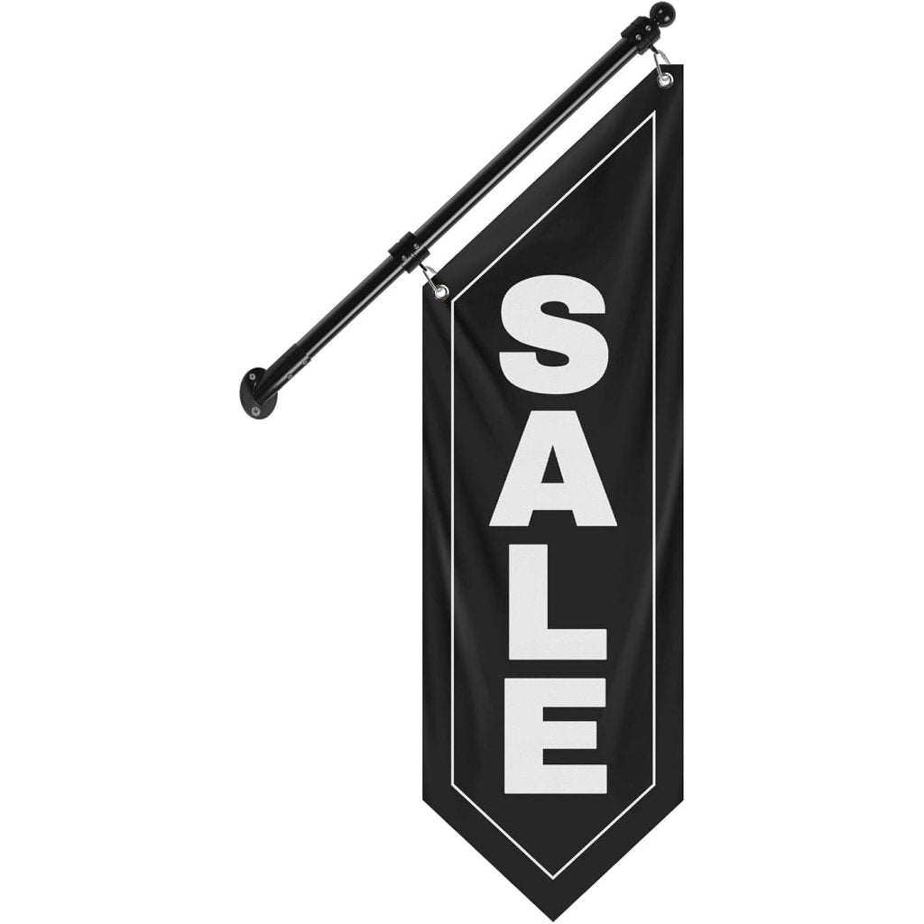 Sale Wall - Mounted Flag, Double - Sided Three - ply Hanging Open Sign with Pole and Mounting Kit(Black - B)